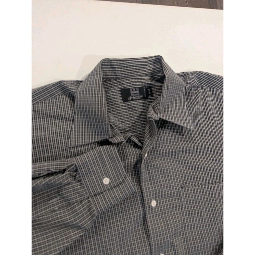Ike Behar Shirt‎ Mens 16 33 Gray Black Long Sleeve Casual Office Dress Corporate